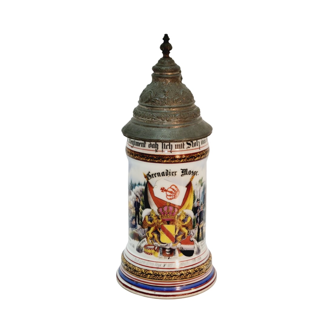 Porcelain Stein, German Regimental Stein, 1. Bnd Leib Gren Regt. No. 109 Karlshuhe. 1900 - 1902 (1 of 15)