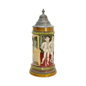 Hauber & Reuther #453, German Beer Stein, Young Man Departing