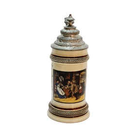 Marzi & Remy #992, German Beer Stein, Hunters Drinking with Maiden