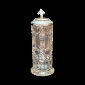 Glass Stein, German Beer Stein, Slender Fancy Cut Stein