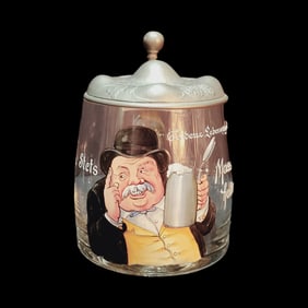 Glass Stein, German Beer Stein, German Man Drinking with Saying