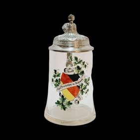 Glass Stein, German Beer Stein, German Crest with Verse & Florals