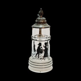 Glass Stein, German Beer Stein, Schwarzlot Silhouette Stein