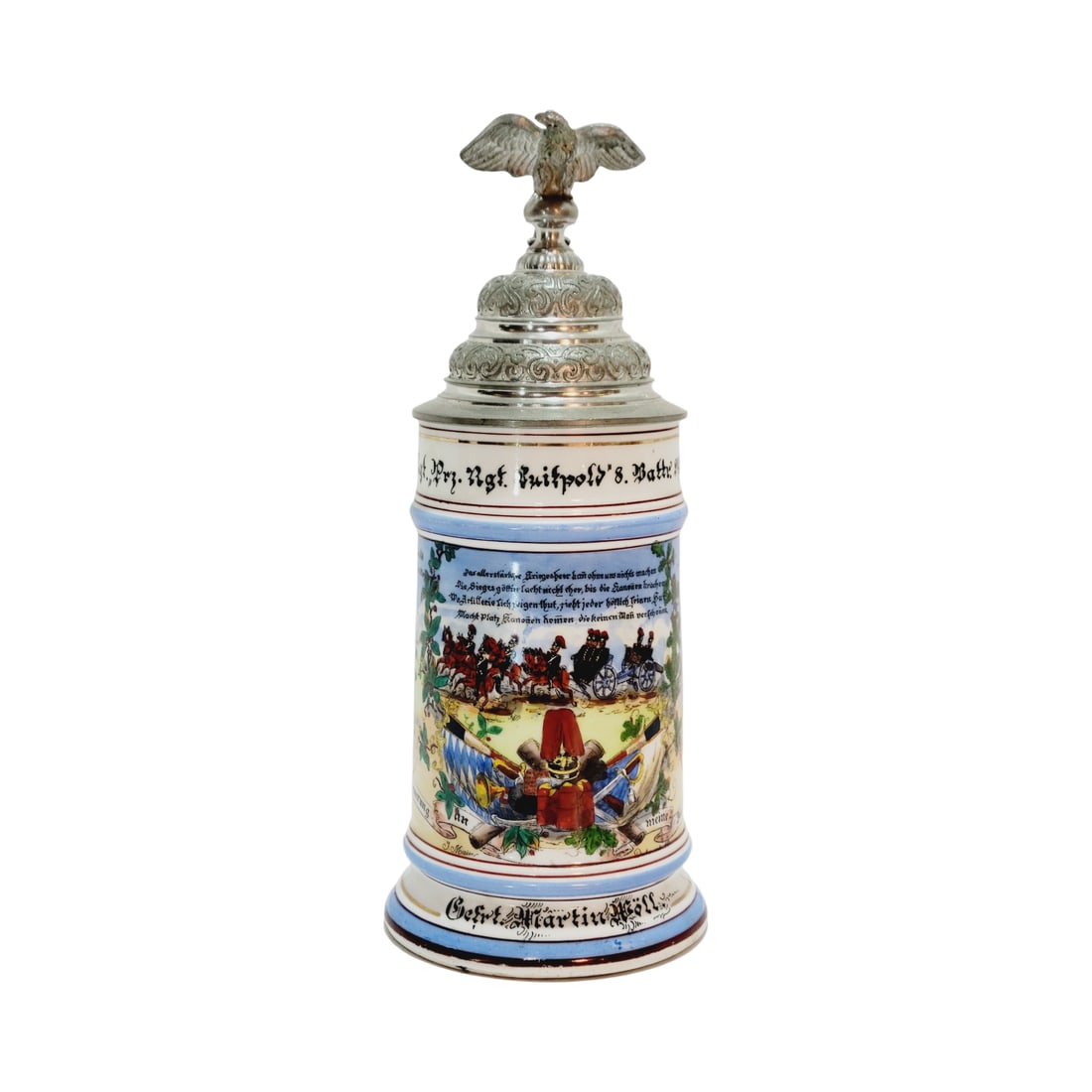 Porcelain Stein, German Regimental Stein, 1.Feld-Art. Rgt.,,Prz. Rgt. Luipold"8. Battr. 1898 - 1900 (1 of 13)