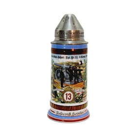 Porcelain Stein, German Regimental Stein, Hohenzollernsrhes Fuhart.-Rgt.Nr.13,4.Comp. Ulm a.D. 1904