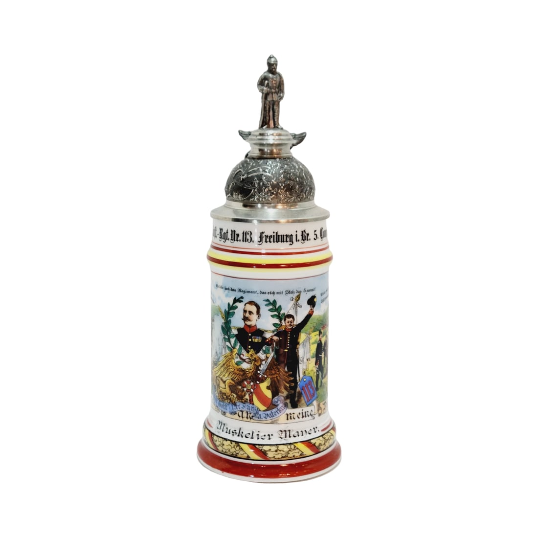 Porcelain Stein, German Regimental Stein, 5.Bad.Inft.-Rgt.Nr.113. Freiburg i. Br. 5. Comp. 1903 - (1 of 18)
