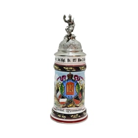 Porcelain Stein, German Regimental Stein, 9. Wurtt. Inf.-Rgt. Nr. 127 Ulm 3. Comp. 1900 - 1902