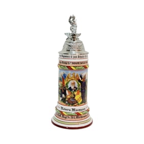 Porcelain Stein, German Regimental Stein, 10. Comp.7.Bad.Inft.Regt.Nr142.Mulhausen. 1905 - 1907.