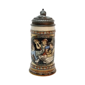 Mettlach #2716, German Beer Stein, Drinkers with Saying