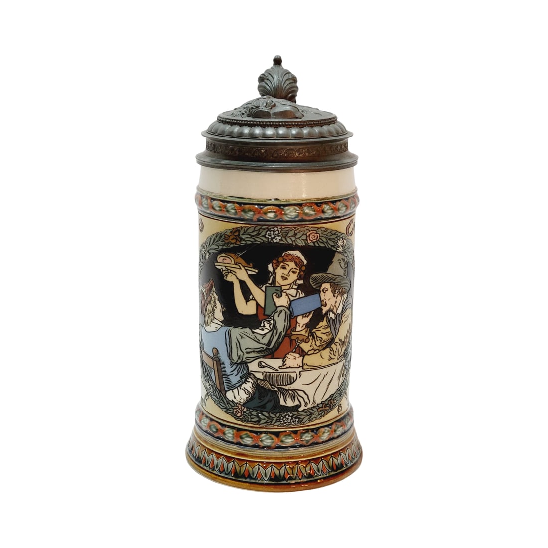 Mettlach #2716, German Beer Stein, Drinkers with Saying (1 of 8)