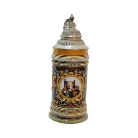 Mettlach #1999, German Beer Stein, Old German Drinkers