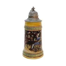 Mettlach #1527, German Beer Stein, Old German Drinking Group