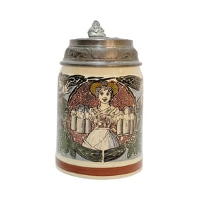 Mettlach #1526/1101, German Beer Stein, Barmaid