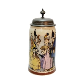 Mettlach #1909/1133, German Beer Stein, Figures with Plaited Hair