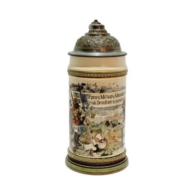 Mettlach #2140/942, German Beer Stein, Night Watchman with Saying