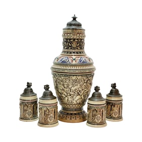 Dmler & Breiden #117 & #332, German Beer Steins, Three Scenes of Early Germans