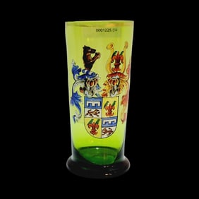 Enameled Glass, Bohemian Beer Glass, Dual Coat of Arms