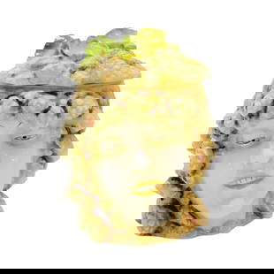 Schierholz & Sohn #23, German Character Stein, Hops Lady: 1/2 Liter porcelain in honey color with figural lid, circa late 1890's