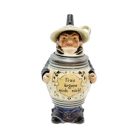 Reinhold Hanke #622, German Character Stein, Brewer in Beer Barrel
