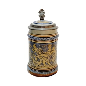 Mettlach #2025, German Beer Stein, Cherubs Playing