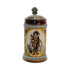 Mettlach #1998, German Beer Stein, Trumpeter of S?ckingen