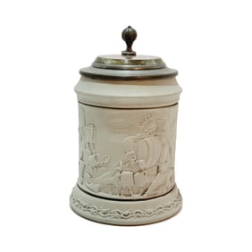 Mettlach #328, German Beer Stein, Drinking Scene