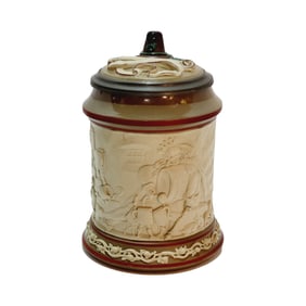 Mettlach #328, German Beer Stein, Drinking Scene