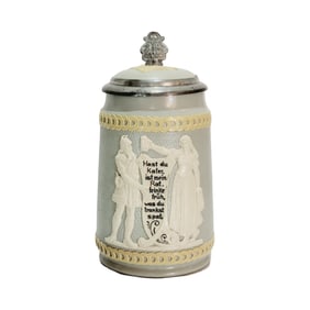 Mettlach #2931, German Beer Stein, Early Germans with Saying