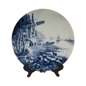 Mettlach #1044/5178, German Delft Plaque, Dutch Harbor Scene