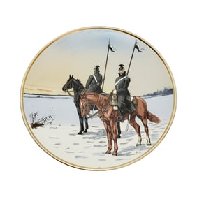 Mettlach #2078, German Military Plaque, 2 Ulans on Horseback