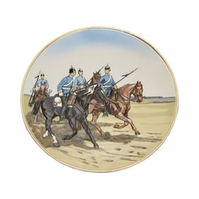 Mettlach #2079, German Military Plaque, 4 Dragoners on Horseback