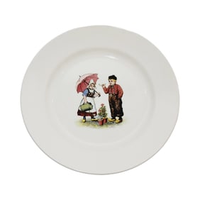 Mettlach #7396, German Plate, Dutch Couple Watering Plants Plate