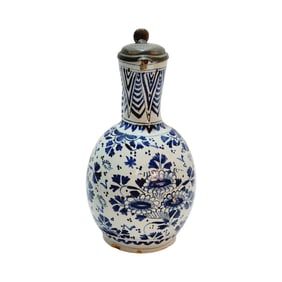 Faience Stein, German Beer Stein, Narrow Necked Floral Design