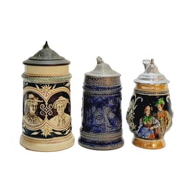 Small German Steins, German Beer Steins, Set of 3 Steins