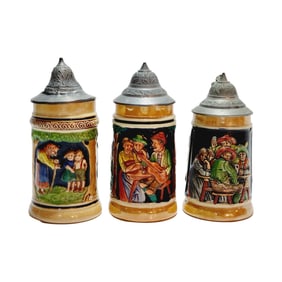 Small German Steins, German Beer Steins, Set of 3 Steins