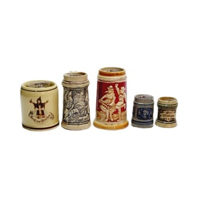 Small German Steins, German Beer Steins, Set of 5 Child Steins