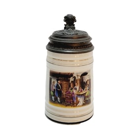 Porcelain Stein, German Beer Stein. Gentlemen Addressing Maidens