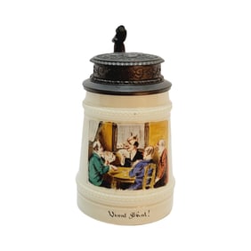 Pottery Stein #2, German Beer Stein, Germans Playing Scat Card Game