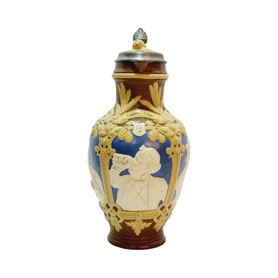 Mettlach #1736, German Beer Stein, Four Panels of Men (1 of 11)