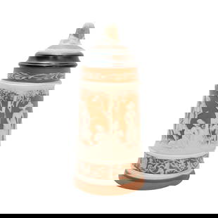 Villeroy & Boch Mettlach Stein, German Beer Stein, The Summer Stein: 1.0 Liter cameo in relief with cameo in relief inlay lid, #2732 of 10,000, circa 1979