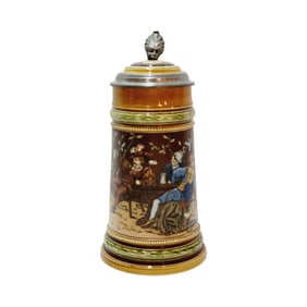 Mettlach #1527, German Beer Stein, Old German Drinking Group
