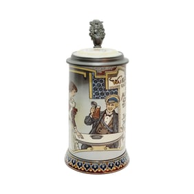 Mettlach #2520, German Beer Stein, Student and Barmaid with Saying