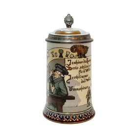 Mettlach #2090, German Beer Stein, Woman and the Tavern