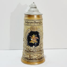 Ceramarte Budweiser CSL2, Brazilian Beer Stein, A & Eagle Lidded Stein
