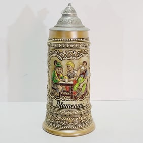 Ceramarte Budweiser CSL6, Brazilian Beer Stein, German Tavern Scene Blumenau Variation