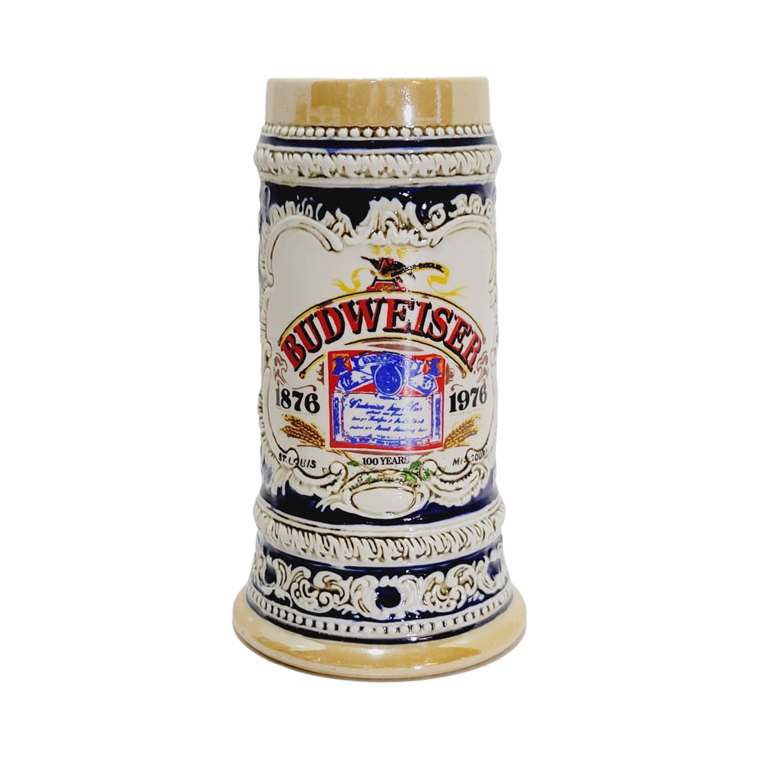 Ceramarte Budweiser CS4, Brazilian Beer Stein, Budweiser Centennial label Variation Stein (1 of 9)