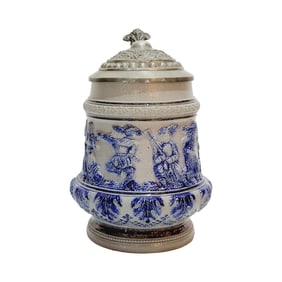 Early Stoneware Stein, German Beer Stein, Festive Couples