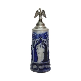 Stoneware Stein, German Beer Stein, Early 3 Panel Stein