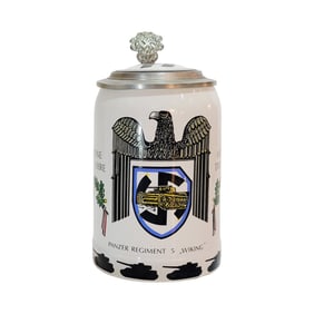 Allach Stoneware Stein, German Beer Stein, SS Panzer Regiment 5 Wiking