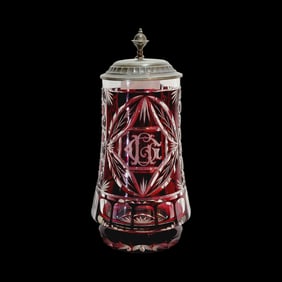 German Glass Beer Stein, Ruby Footed Stein
